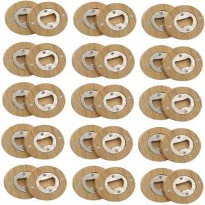 스루투에오 30PCS DIY 대나무 원형 병따개 터 냉장고 스티커 바 데코 맥주병따개