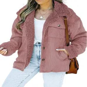 여성용 도코투 셰르파 재킷 버튼 다운 플리스 퍼 칼라 겨울 웜 코트