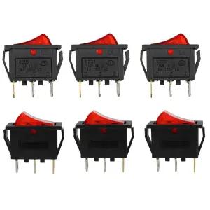 AUXBC 6Pcs 적색 조명 로커 스위치 SPST 온오프 토글 3핀 스냅인 AC 250V 16A KCD3 카보트 가전 산업