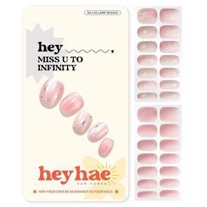 헤이해 세미 큐어드 젤 네일 스트립 LED 램프 필요 없음 반짝이 핑크 스프링 바르고 케어 살롱 품질 28개 준비 패드 1개 파일 및 나무 스틱 포함 헤이 미스 유 투 인피니티
