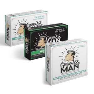 Grown Ass Man Co. 남성용 풀 배스 번들 샴푸 바 컨디셔너 바디 팩 오일이 함유된 거품 플라스틱 프리 지속 친환경 비건 및 딥 클린민트 컨디셔닝 3팩