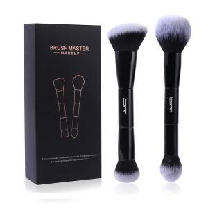 브러시 마스터 2Pcs 듀오 엔드 메이크업 파운데이션 파우더 컨투어 컨실러 아이 양면 다기능 합성 도구 브러시블랙