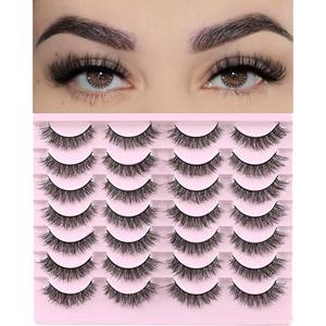 FARRED 내추럴 속눈썹 짧은 위스피 False 밍크 팩 14쌍 룩 푹신한 Cat Eye 스트립 작은 풀 페스타냐스 세트 F1 814mm