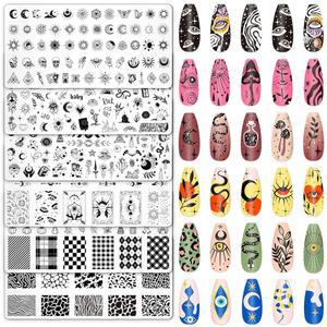 Whaline 6Pcs 고딕 할로윈 네일 플레이트 스탬핑 세트 해골 이블 아이 문 스탬프 템플릿 DIY 프린트 매니큐어 살롱 디자인 아트