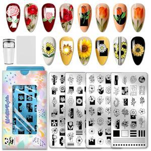 PH PandaHall 4pcs 플라워 네일 스탬프 플레이트 110 패턴 로즈 데이지 아트 템플릿 튤립 꽃 스텐실 잎 식물 매니큐어 이미지 장식 DIY 프린트 디자인