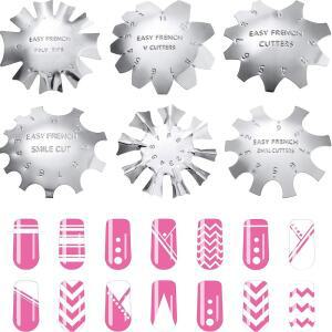 6피스 네일 매니큐어 엣지 트리머 DIY 플레이트 모듈 스테인리스 스틸 이지 프렌치 스마일 라인 젤 커터 도구 아크릴 키트실버