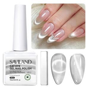 SAVILAND 15ml 글리터 실버 글래시 캣 아이 젤 네일 폴리쉬 피마자 오일 비타민 E 유약 카테아이 U V LED 반사 빛나는 마그네틱 매니큐어 아트 자석 홈 DIY 살롱