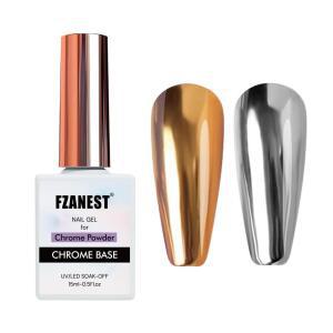 크롬 네일 파우더용 FZANEST 베이스 코트 젤 톱 15ml 노와이프 클리어 매니큐어 고광택 미러 샤인 오래 지속되는 간편한 애플리케이션 DIY 홈 살롱 아트 디자인