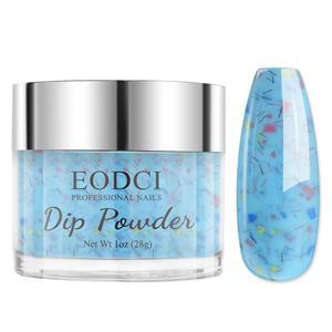 EODCI 블루 컬러 스트립 모양의 글리터 딥 파우더 네일 아트 프렌치 매니큐어 스타터 및 프로페셔널 홈 DIY 살롱 1온스 디핑 램프 경화 필요 없음