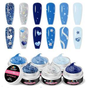 솔리드 빌더 젤 키트 EABNKU 6색 네일 블루 컬렉션 글리터 논스틱 익스텐션 겨울 스타터 15g6 3 OZ