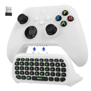 Xbox One 컨트롤러용 MoKo 그린 백라이트 키보드, Series X /S, USB 리시버 및 3.5mm 오디오 잭이 있는 무선 게임 채팅패드 키패드, /One S /Elite /2 액세서리, 흰색