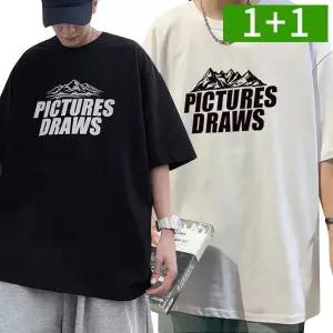 /오엠티 1+1 오버핏 남자 반팔티 여름 라운드티 프린팅