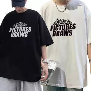 /오엠티 오버핏 남자 반팔티 여름 라운드 프린팅 티셔츠