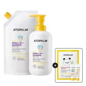 아토팜 키즈 프레쉬 2in1 샴푸 460ML+400ML(리필) 유아어린이샴푸+[증정]징크선크림10g+워터프루프선로션10ml+판다마스크1매