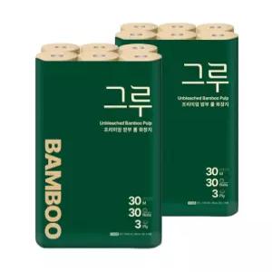 그루 프리미엄 밤부 롤 화장지 3겹 30m 30롤 2팩