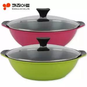 키친아트 통주물 멀티웍 28cm 볶음팬 전골냄비 궁중팬 양수웍 다용도냄비 유리뚜껑포함 세라믹팬 516513