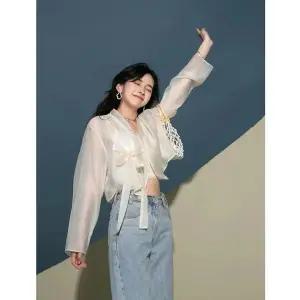 저고리 투명한 블라우스 개량한복 시스루 한복저고리 옷고름 여름 여성