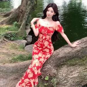 여사친 원피스 스커트 롱 빨강 여름 나시 프렌치 코디 바캉스 해변 민소매 SPO마켓2