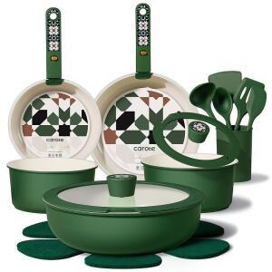 CAROTE 19Pcs 세라믹 조리기구 세트, 냄비 및 프라이팬 세트 논스틱, 무독성 분리형 손잡이, 주방 - 인덕션 조리기구, 식기세척기 / 오븐 금고, PFAS 프리, 그린