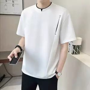 여름 캐주얼 남성 액체 암모니아 얇은 반팔티 트렌드 카라 셔츠 이중넥 깔끔한 반팔 인기2
