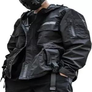 XYXIONGMAO 스트리트웨어 후드 블랙 재킷 테크웨어 윈드브레이커 사이버펑크 카고 폭격기 남성