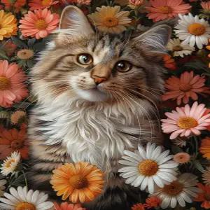 고양이 그림 번호 꽃 DIY 유화 아크릴 세트 브러시 초보자용 수제 색칠 책 아트 크래프트 홈 데코 생일
