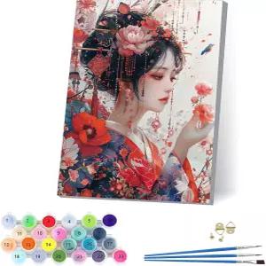 숫자 유화 여성 DIY 페인트 바이넘버 꽃 손칠 그림 디지털 세트 브러시와 아크릴 물감 색칠하기 어른을