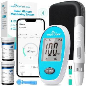 EasyHome 무선 혈당 모니터링 키트 - 무료 앱 글루코스이지가 포함된 검사 100개의 측정 스트립과 혈액 랜싯 대형 디스플레이 포함