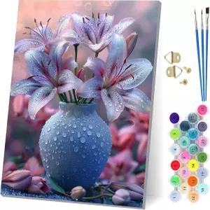 숫자 유화 꽃 어른을 위한 그림 식물 DIY 색칠하기 브러시와 아크릴 물감이 들어가고 페인트 바이넘버