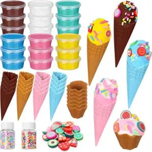 Shappy 51pcs 에어 드라이 클레이 키트 스크림 DIY 공예 24 콘 팩 3 장식 세트 여름 파티 선물 실내 야외