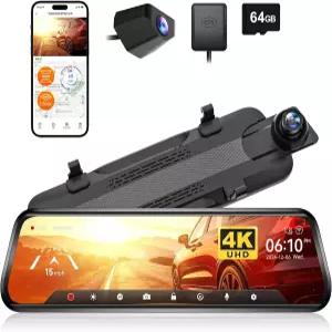 WOLFBOX G930 10인치 후방 뷰 미러 카메라 5.8GHz WiFi 4K 대시캠 전면 및 후면 WDR 터치스크린 백업 주차
