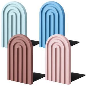 Harloon 4Pcs 보호 아치 나무 책꽂이 미끄럼 방지 금속 베이스가 있는 장식용 무지개 5x3x4 인치 책을 위한 귀여운 선반 장식 홈 오 스터디 데스크 정리함 모란디 색상