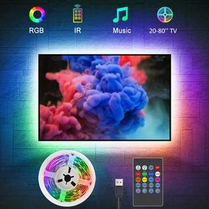 원격 제어 LED 스트립 조명 TV 백라이트 음악 동기화 RGB 5050 테이프 리본 PC 배경 장식 방 벽 파티