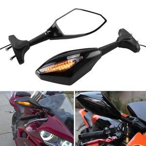 블랙 바이크 오토바이 백미러 통합 회전 신호 사이드 미러 혼다 CBR1000RR 스즈키 GSXR600 용 앰버 라이트