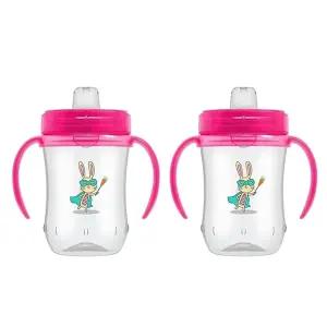 닥터 브라운의 마일스톤 소프트 스파우트 시피 컵 손잡이 핑크 버니 히어로 BPA 프리 9온스/270mL 9m+ 2팩