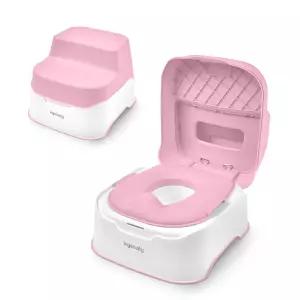 Ingenuity 3-in-1 시스템 - 배변 훈련용 변기 토퍼 스텝 스툴 간편한 설정 핑크 18개월