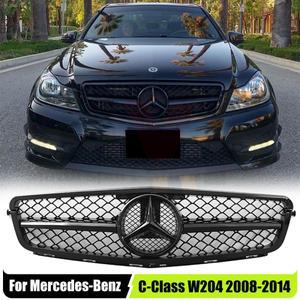 메르세데스 벤츠 C 클래스 W204 2008-14 C180 C200 용 OE 스타일 엠블럼 로고가있는 광택 블랙 AMG 범퍼 그