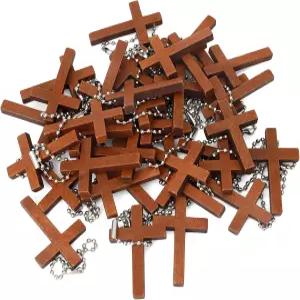 체인이 달린 XiuGlimps 나무 십자가 벌크 팩 1.2x1.7 인치 50PCS 또는 열쇠고리 목걸이 보석 제작을 위한