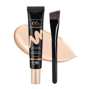 SPF 50+ 브러시가 포함된 CC 크림 모든 피부 타입 워터프루프 무결점 컨실러 풀 커버 BB 경량 파우더 파운데이션 프리메이크업 프라이머 리파인 스킨 텍스처내추럴