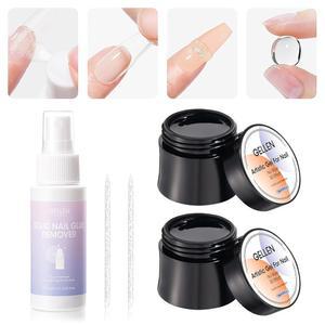 젤렌 솔리드 네일 붙임 젤과 리무버 키트 2개 15g 젤 프레스 온스 팁 아크릴 네일용 60ml False UV 온 DIY 3D 아트