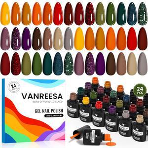 VANREESA 개 가을 젤 매니큐어 세트 21가지 색상의 폴리쉬와 베이스 코트의 광택 및 매트 탑 코트 옐로우 오렌지 레드 그린 퍼플 브라운 그레이 폴리쉬 키트 네일 선물