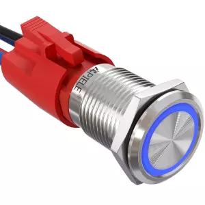 APIELE 10암페어 16mm 래칭 푸시 버튼 스위치 12V 엔젤 LED 방수 원형 셀프 잠금 1NO(실버 스테인리스 스틸
