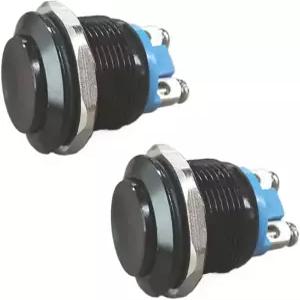 2PCS 19mm 순간 경적 푸시 버튼 스위치 - 자동차용 12V SPST 1NO 원형 스타터 전원 방수 블랙 메탈 쉘 래치