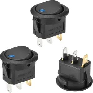 3PCS 로커 토글 스위치 12V 20A 원형 도트 조명 켜기-끄기 제어 3핀 SPST 미니 서클 LED 버튼 자동차 트럭