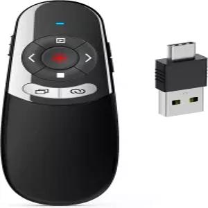 파워포인트 프레젠테이션용 DINOSTRIKE 2 in 1 타입 C 및 USB 클리커 볼륨 조절 기능이 있는 RF 2.4GHz