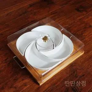 구절판반달그릇 나눔접시 월남쌈 접시 수입 분할 그릇 예쁜 플레이트 플레이팅 반찬 커버 뚜껑