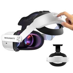 오큘러스 메타 퀘스트 2용 WOUNMTT 헤드 스트랩, 헤드셋용 엘리트 조절식 교체 원클릭 핏, 향상된 편안함과 지지력을 위한 PU 쿠션, 2 액세서리(배터리 없음)