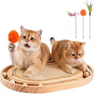 볼 트랙과 스프링 장난감이 있는 비고마르 고양이 스크래치 패드 시살 매트가 나무 시스템 추격 및 놀이용