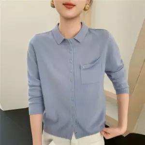 블랙팬서 여친 니트 가을 페이크 솔리드 긴팔 포켓 셔츠 칼라 앤디 기모 상의 카디건 OPH3