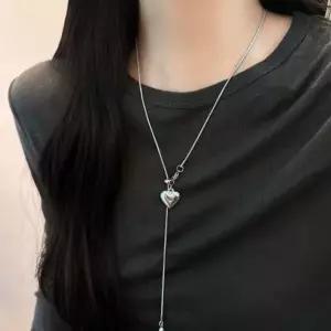 [하프클럽/]하트 실루엣 펜던트 슬라이드 네크리스 슬림 롱 목걸이